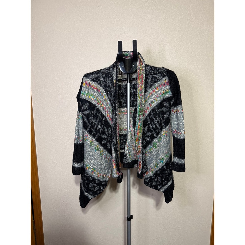 Adore Womens Small Multi-Color Geometric Snowflake Knit Open Front Cardigan